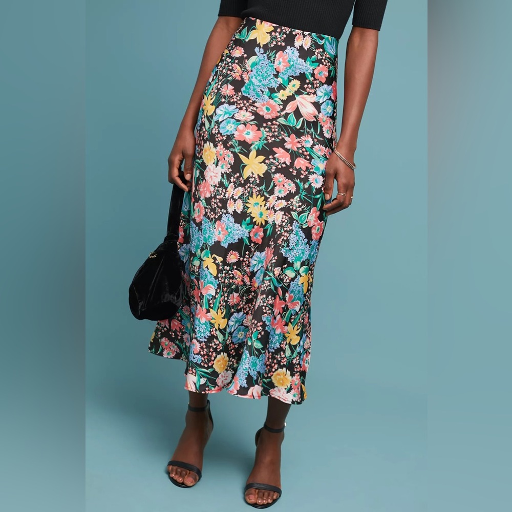 Anthropologie MAEVE "Florence Bias Midi Skirt" Floral Viscose Fabric Medium